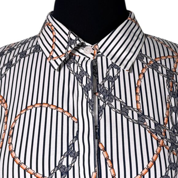 Chicos Womens Shirt 3 XL Navy White Chain Rope Stripe Tunic Stretch Button Top - Picture 4 of 10